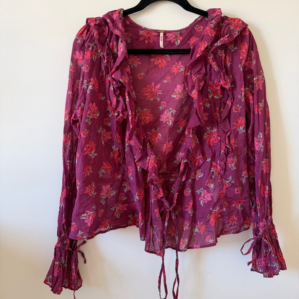 Free People 100% Cotton Amanda Ruffle Wrap Top Size M